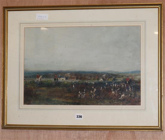 J W Buxton Knight, watercolour, hunting scene, signed, 32 x 48cm.